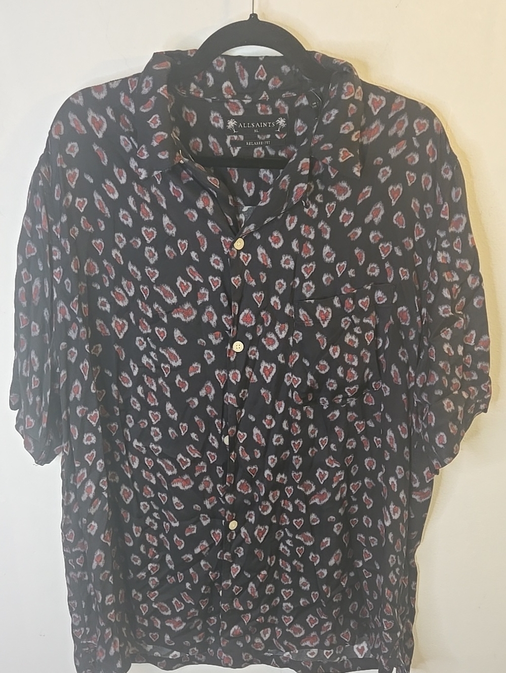 All Saints Black Red Leopard Print Short-Sleeve Blouse